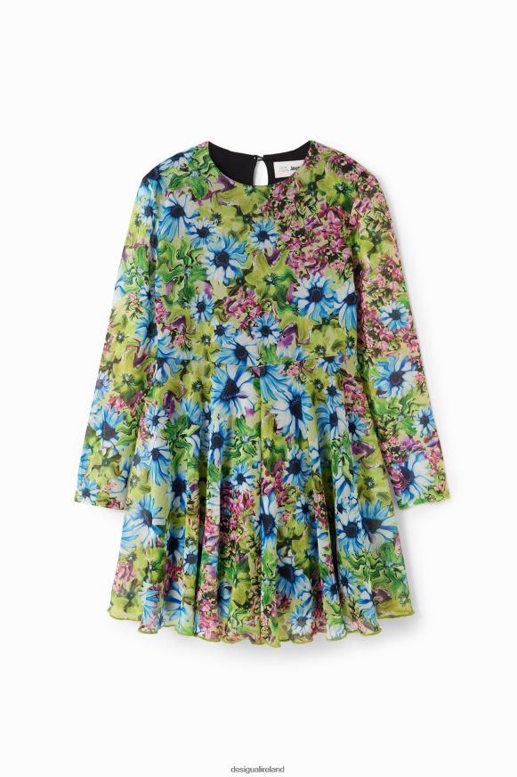 Desigual Girl Long-sleeve tulle floral dress Clothing PFVZ0B1799