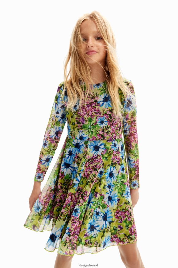 Desigual Girl Long-sleeve tulle floral dress Clothing PFVZ0B1799
