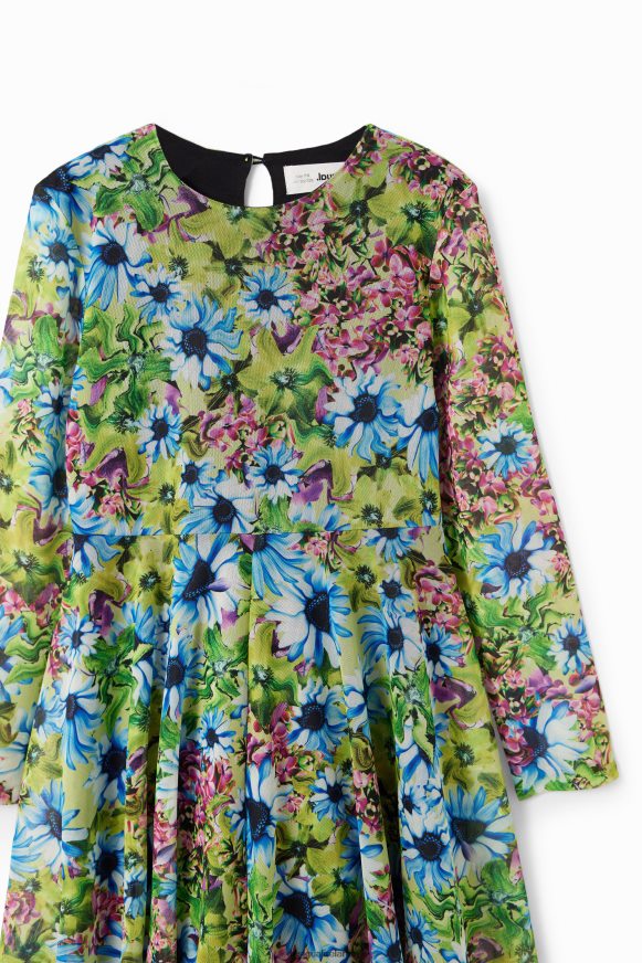 Desigual Girl Long-sleeve tulle floral dress Clothing PFVZ0B1799