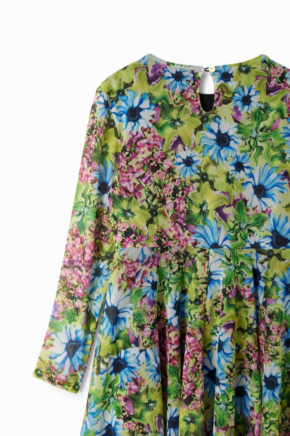 Desigual Girl Long-sleeve tulle floral dress Clothing PFVZ0B1799