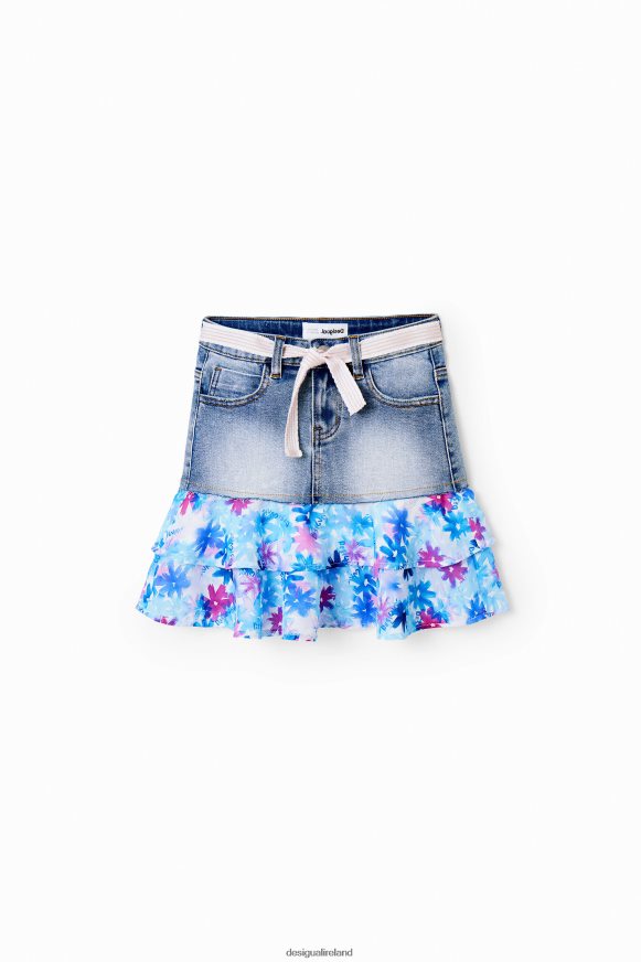 Desigual Girl Floral ruffle denim mini skirt Clothing PFVZ0B1788