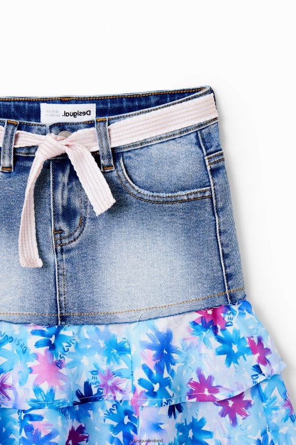 Desigual Girl Floral ruffle denim mini skirt Clothing PFVZ0B1788