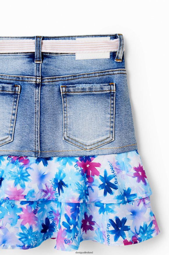 Desigual Girl Floral ruffle denim mini skirt Clothing PFVZ0B1788