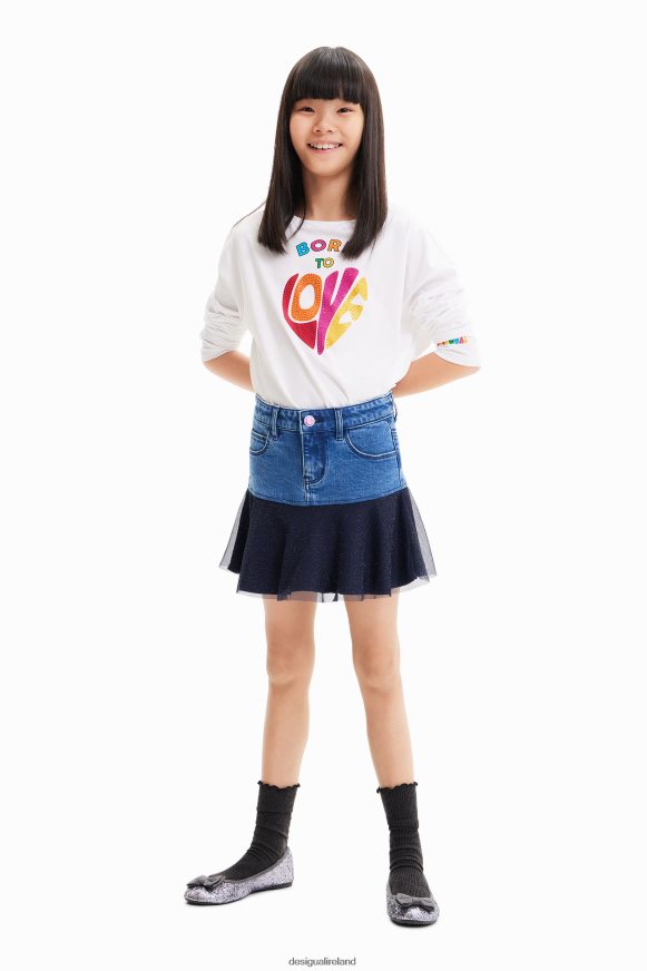 Desigual Girl Glossy ruffle denim mini skirt Clothing PFVZ0B1717