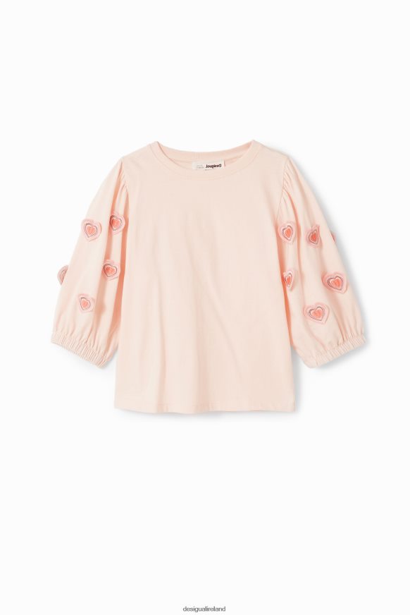 Desigual Girl Puff-sleeve heart T-shirt Clothing PFVZ0B1748