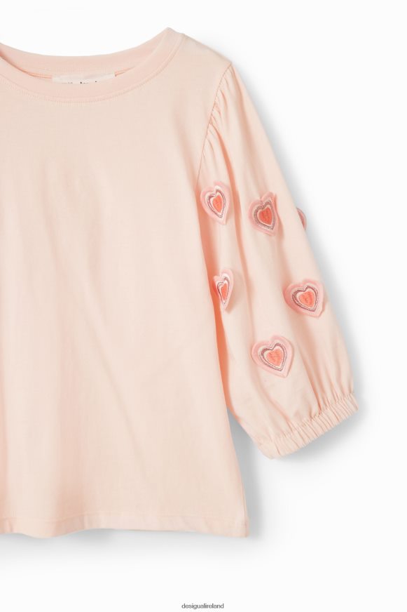 Desigual Girl Puff-sleeve heart T-shirt Clothing PFVZ0B1748