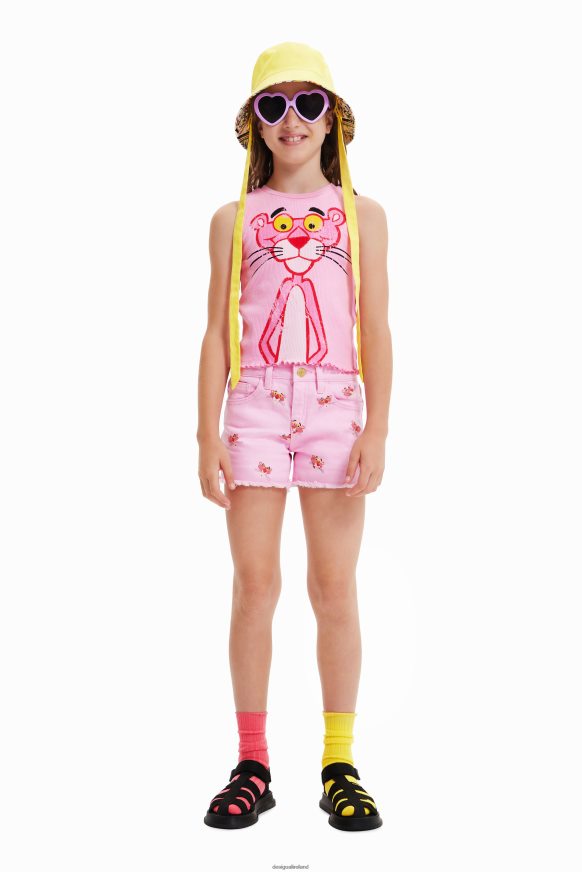 Desigual Girl Ribbed Pink Panther T-shirt Clothing PFVZ0B1807