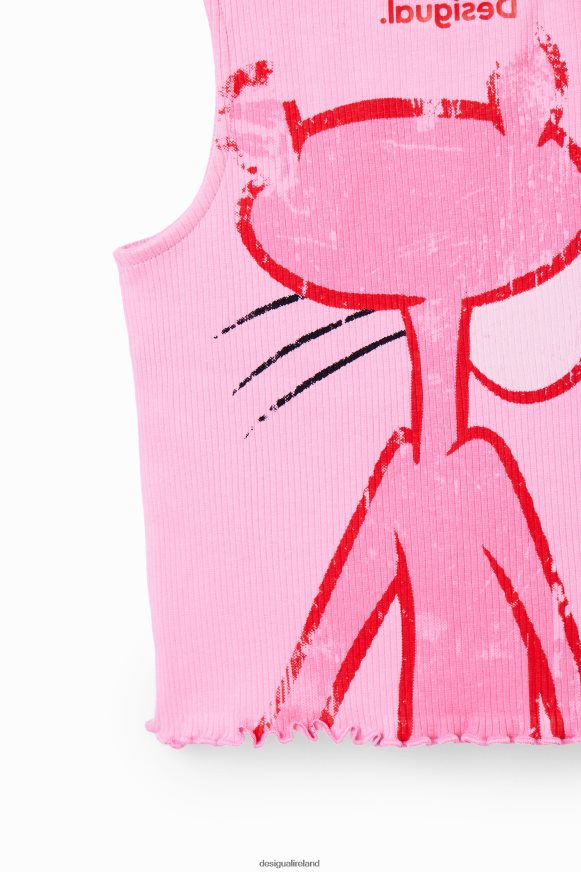 Desigual Girl Ribbed Pink Panther T-shirt Clothing PFVZ0B1807
