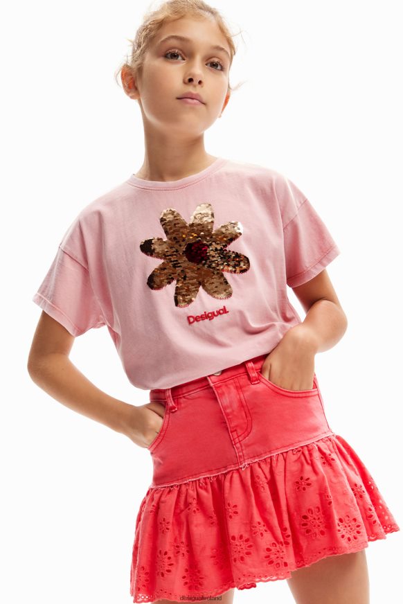 Desigual Girl Sequin flower T-shirt Clothing PFVZ0B1740