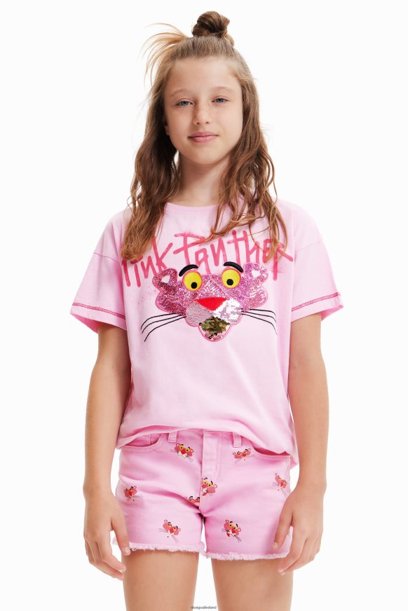 Desigual Girl Sequinned Pink Panther T-shirt Clothing PFVZ0B1798