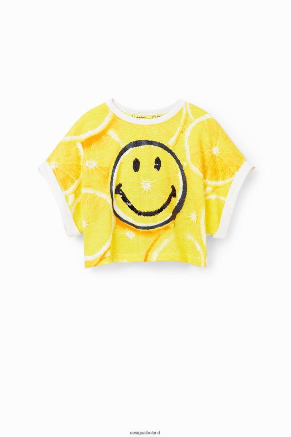 Desigual Girl Smiley lemon cropped T-shirt Clothing PFVZ0B1805