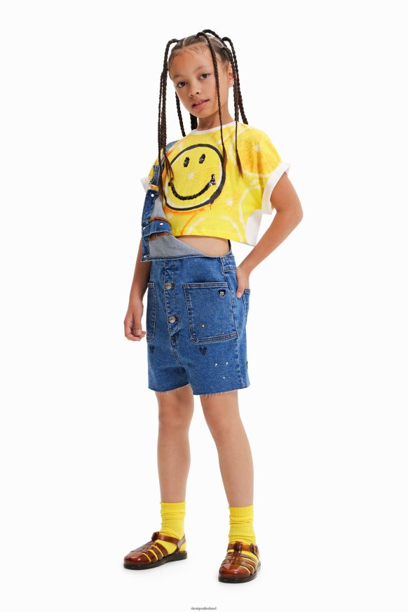 Desigual Girl Smiley lemon cropped T-shirt Clothing PFVZ0B1805