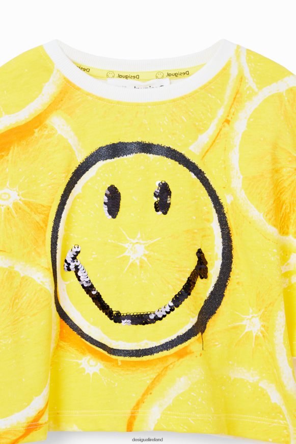 Desigual Girl Smiley lemon cropped T-shirt Clothing PFVZ0B1805
