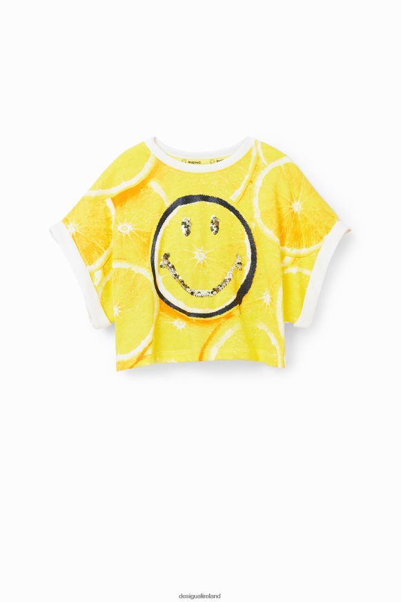 Desigual Girl Smiley lemon cropped T-shirt Clothing PFVZ0B1805