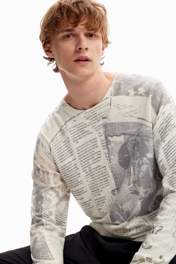 Desigual Men Fine newspaper pullover Clothing PFVZ0B1662
