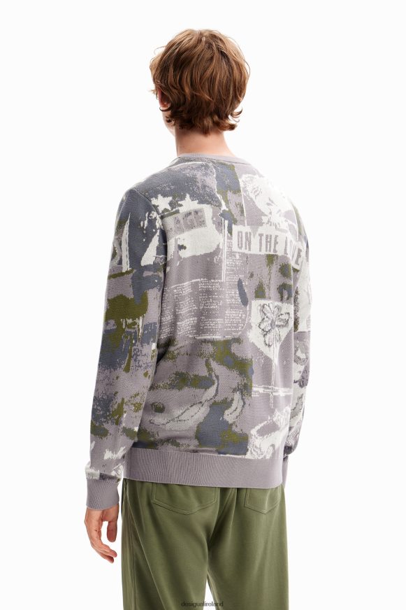 Desigual Men Jacquard newspaper pullover Clothing PFVZ0B1538