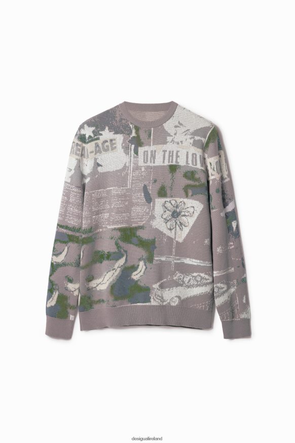 Desigual Men Jacquard newspaper pullover Clothing PFVZ0B1538