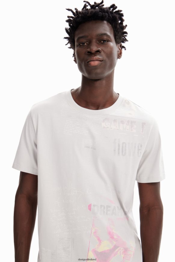 Desigual Men Cotton newspaper T-shirt Clothing PFVZ0B1630