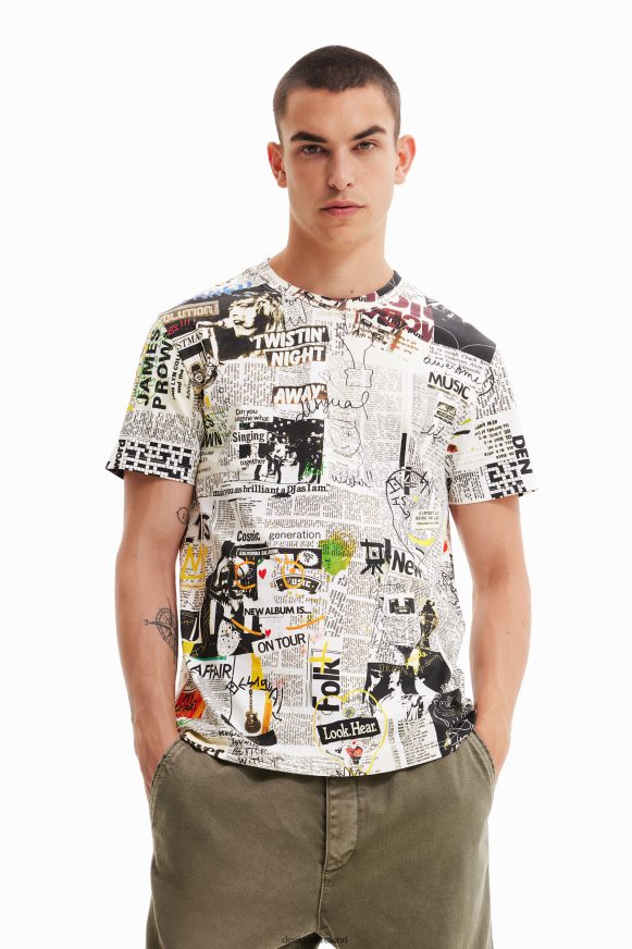 Desigual Men Newspaper T-shirt Clothing PFVZ0B1683