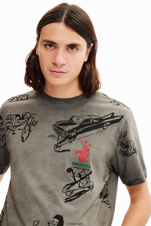 Desigual Men Washed-fabric illustration T-shirt Clothing PFVZ0B1571