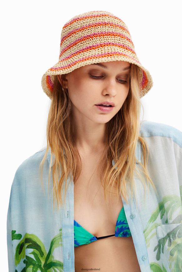 Desigual Women Striped raffia bucket hat Accessory PFVZ0B569