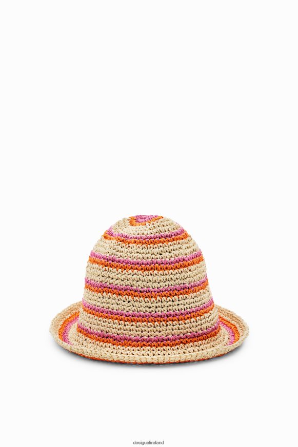 Desigual Women Striped raffia bucket hat Accessory PFVZ0B569
