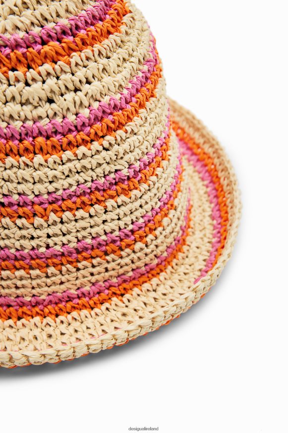 Desigual Women Striped raffia bucket hat Accessory PFVZ0B569