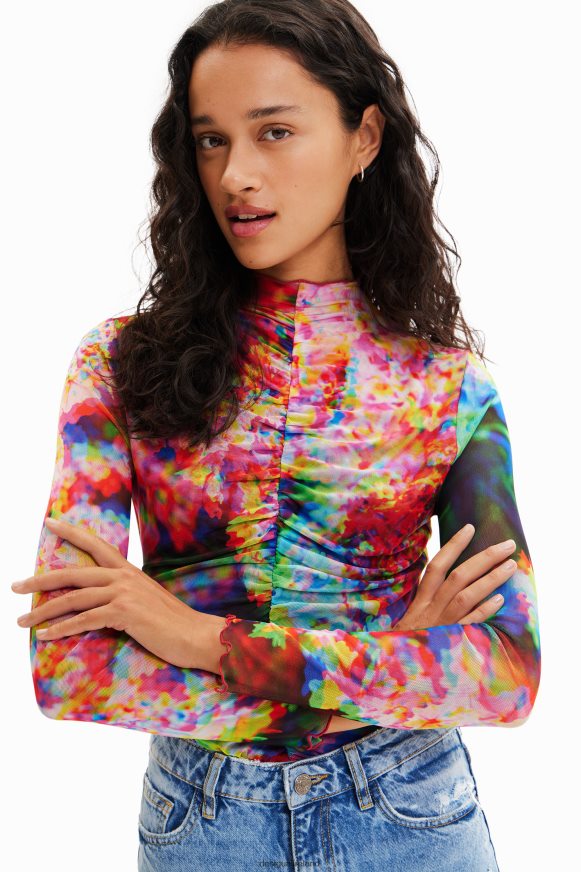 Desigual Women Ruched floral tulle bodysuit Clothing PFVZ0B833