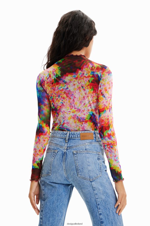 Desigual Women Ruched floral tulle bodysuit Clothing PFVZ0B833