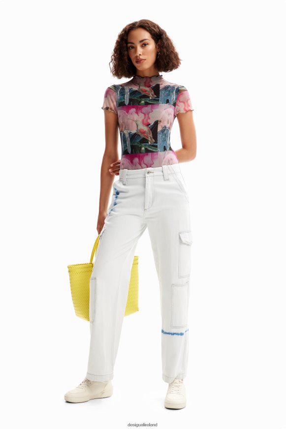 Desigual Women Short-sleeve fantasy tulle bodysuit Clothing PFVZ0B352