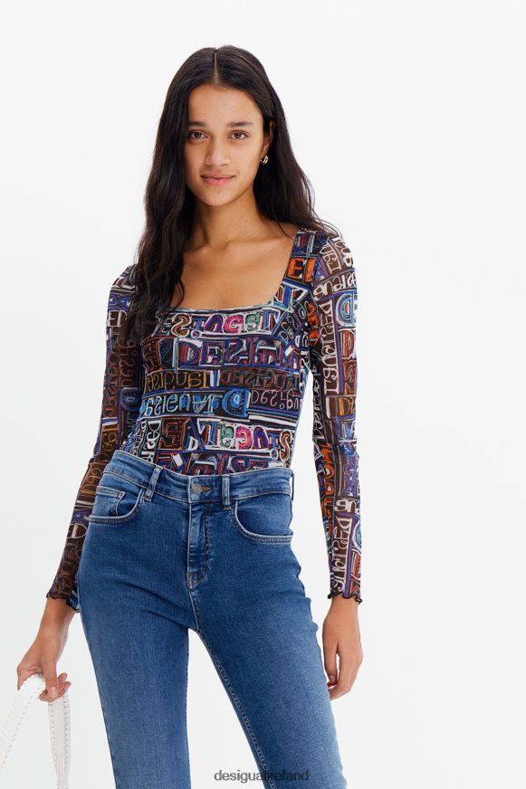 Desigual Women Tulle arty logo bodysuit Clothing PFVZ0B335