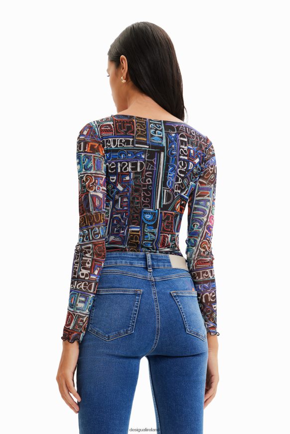 Desigual Women Tulle arty logo bodysuit Clothing PFVZ0B335