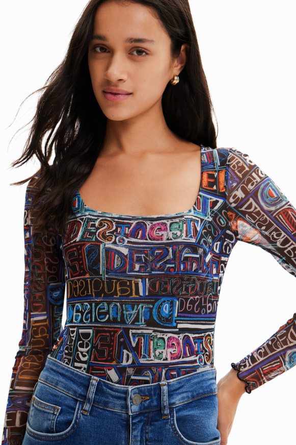 Desigual Women Tulle arty logo bodysuit Clothing PFVZ0B335
