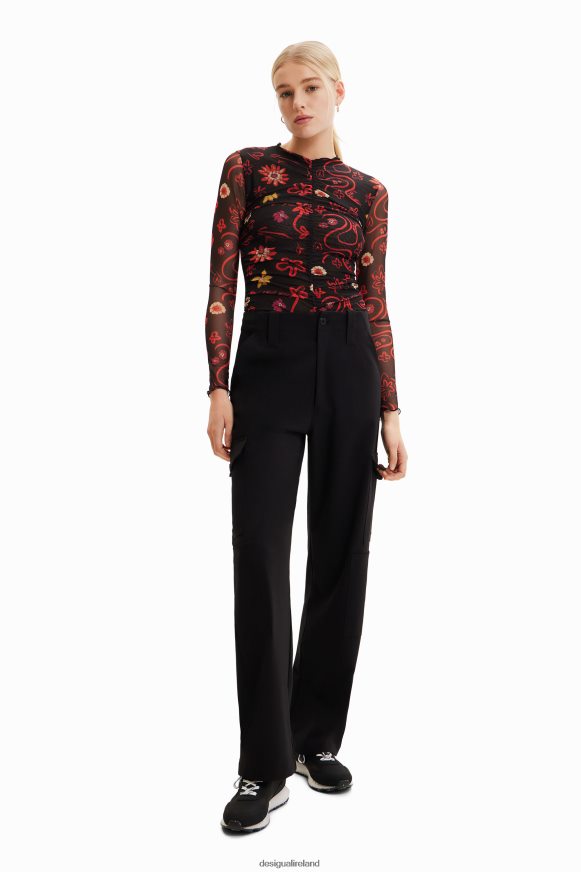 Desigual Women Tulle ruched floral bodysuit Clothing PFVZ0B495