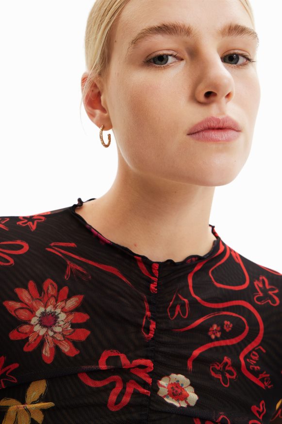 Desigual Women Tulle ruched floral bodysuit Clothing PFVZ0B495