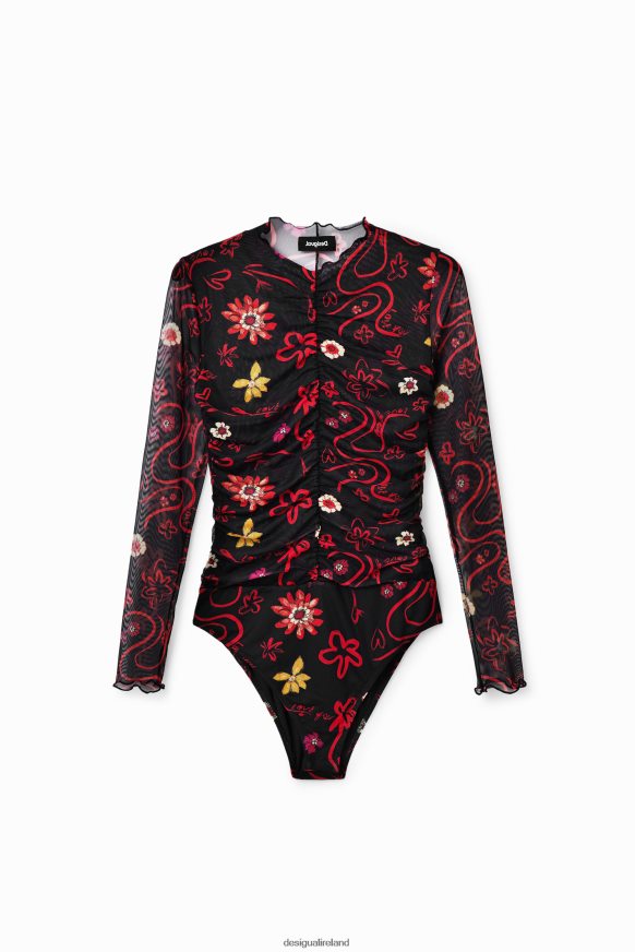Desigual Women Tulle ruched floral bodysuit Clothing PFVZ0B495