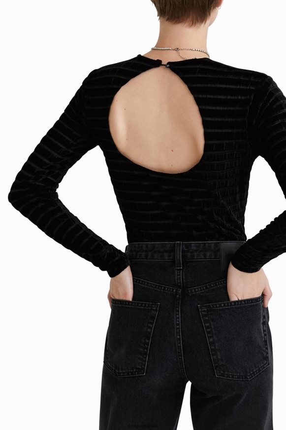Desigual Women Velvety striped slim bodysuit Clothing PFVZ0B558