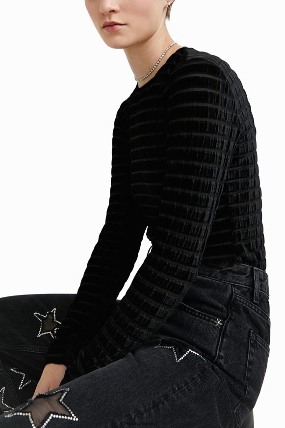 Desigual Women Velvety striped slim bodysuit Clothing PFVZ0B558