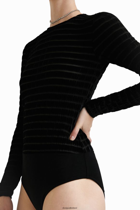 Desigual Women Velvety striped slim bodysuit Clothing PFVZ0B558