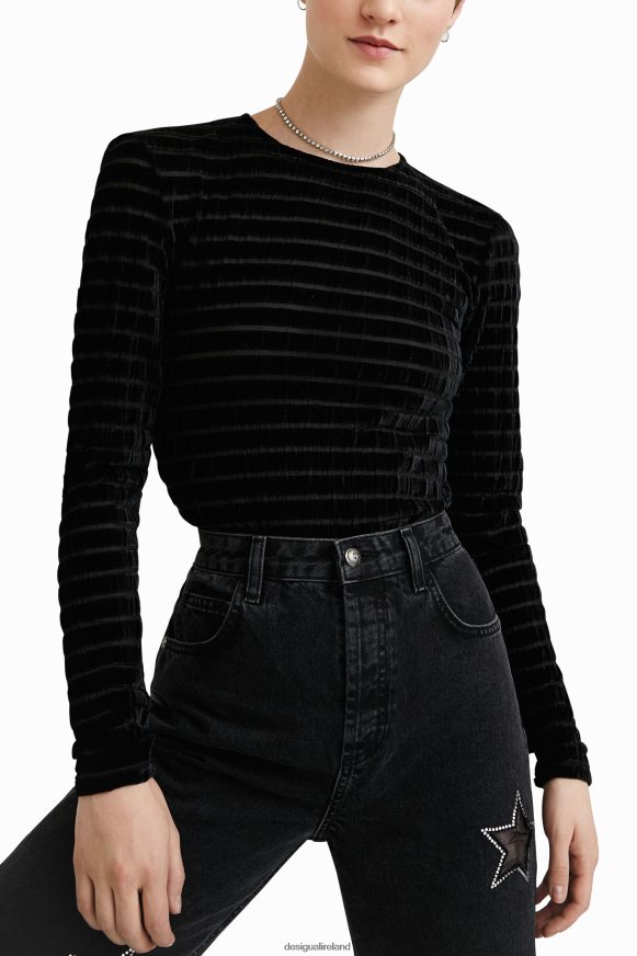 Desigual Women Velvety striped slim bodysuit Clothing PFVZ0B558