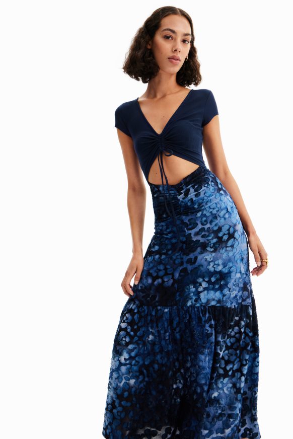Desigual Women Combination textured animal-print long dress Clothing PFVZ0B591