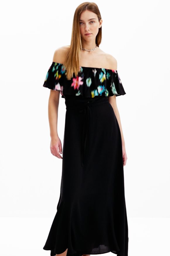 Desigual Women Long blurry ruffle dress Clothing PFVZ0B511