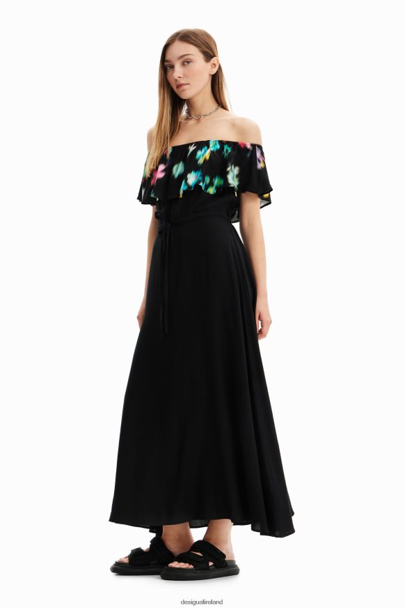 Desigual Women Long blurry ruffle dress Clothing PFVZ0B511