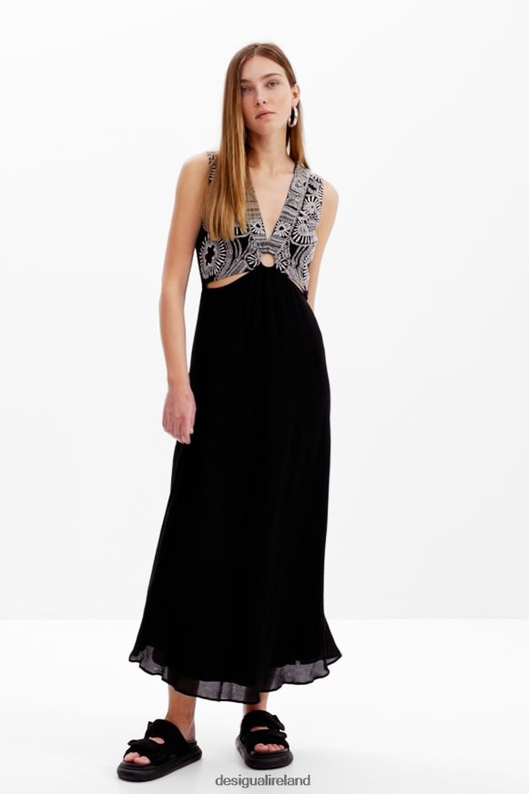 Desigual Women Long embroidered cut-out dress Clothing PFVZ0B438