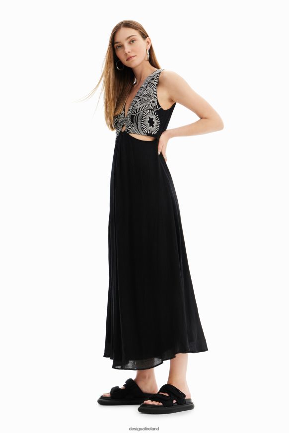 Desigual Women Long embroidered cut-out dress Clothing PFVZ0B438