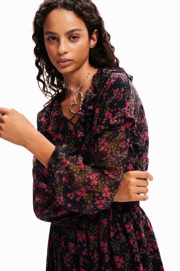 Desigual Women Short floral chiffon dress Clothing PFVZ0B86