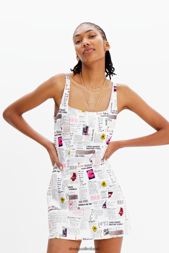 Desigual Women Short strappy newspaper dress Clothing PFVZ0B291