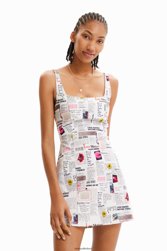 Desigual Women Short strappy newspaper dress Clothing PFVZ0B291