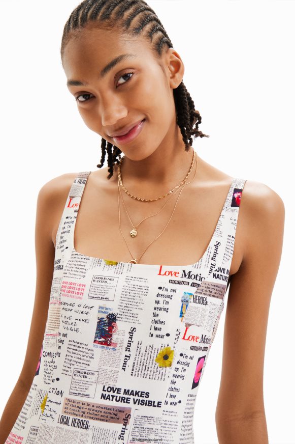 Desigual Women Short strappy newspaper dress Clothing PFVZ0B291