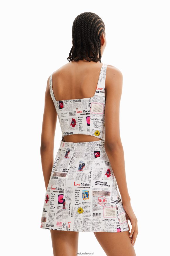 Desigual Women Short strappy newspaper dress Clothing PFVZ0B291